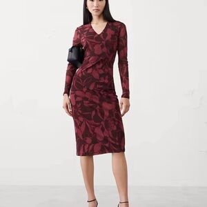 Banana Republic Burgundy Floral Long Sleeve Dress